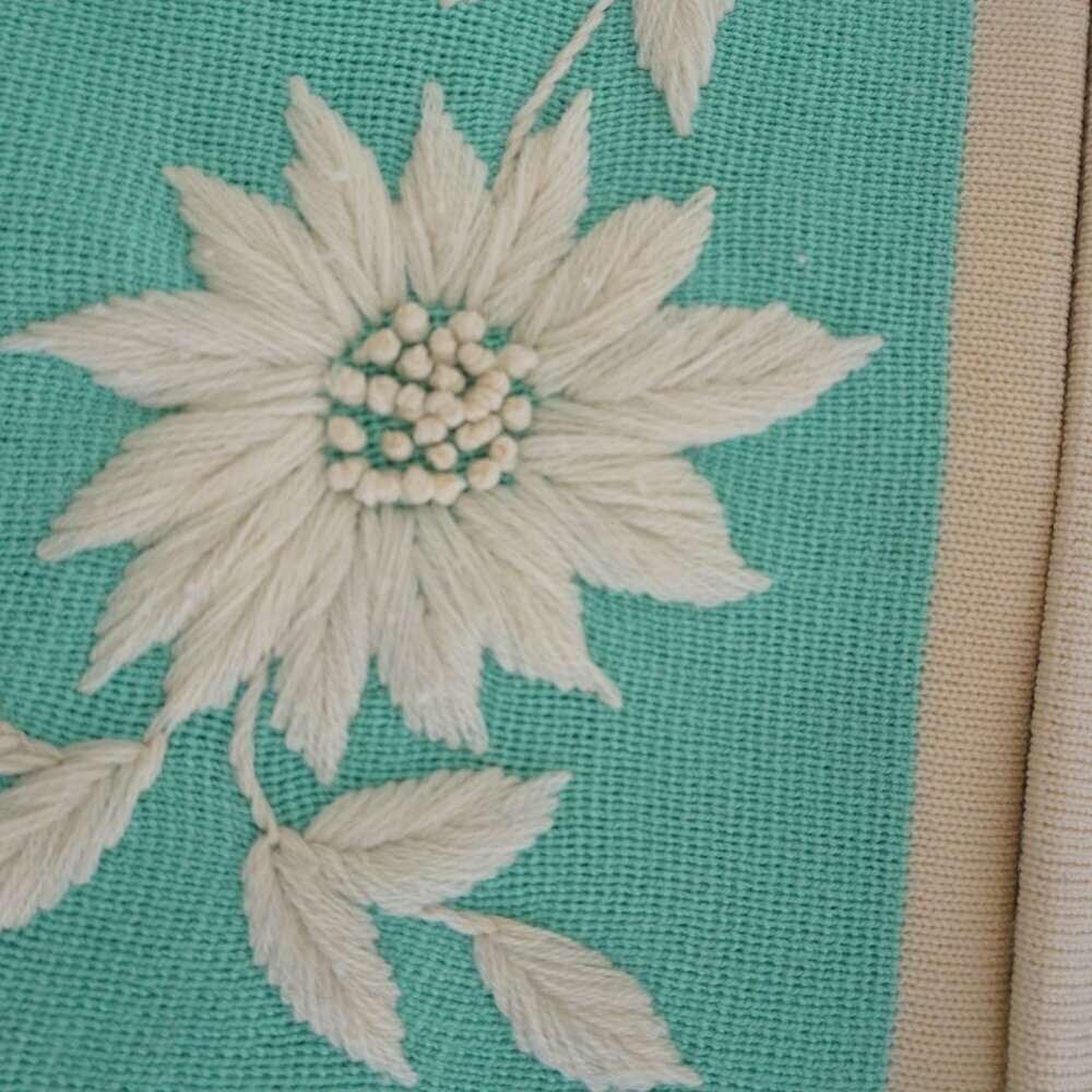 Vintage Teal w White Embroidered Floral Open Front Cardigan Sweater S - Picture 11 of 11
